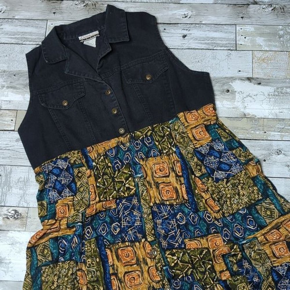 Vintage 90's denim vest printed dress